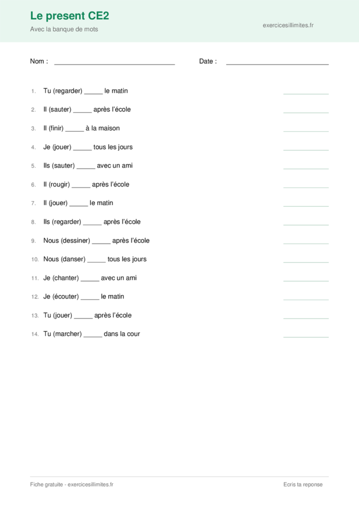 exercices de conjugaison présent ce2