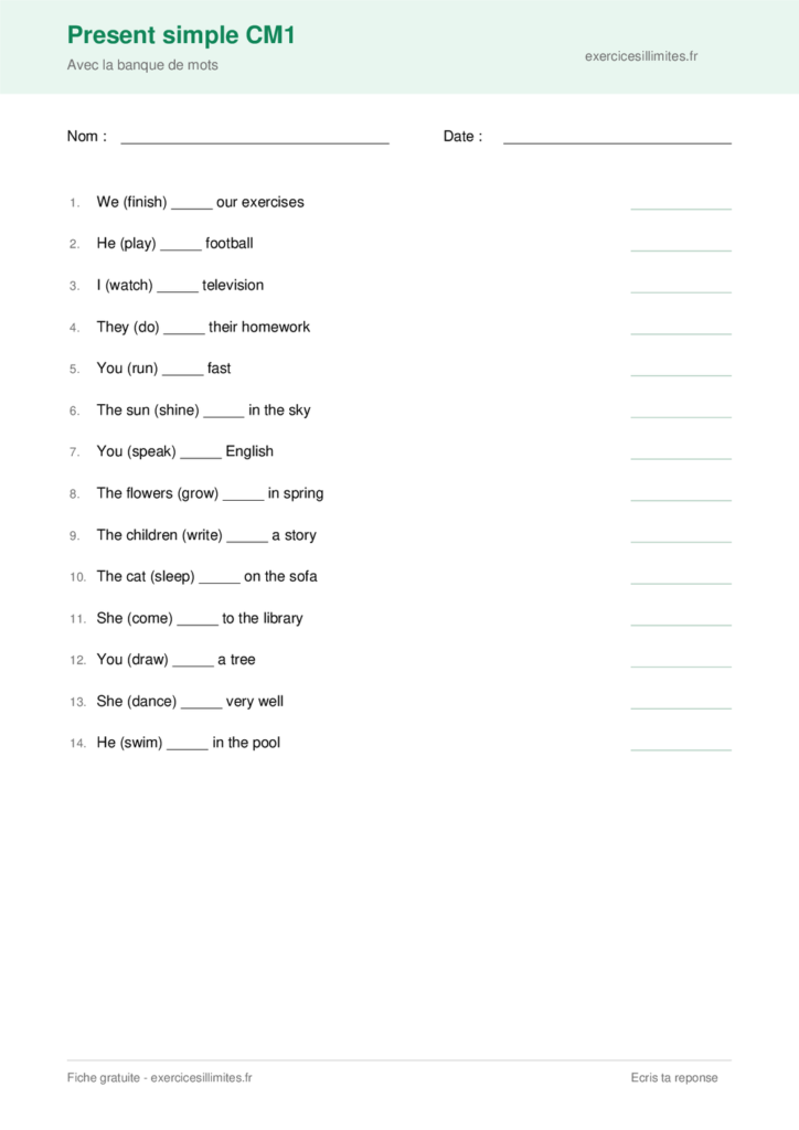 Présent simple CM1 exercices