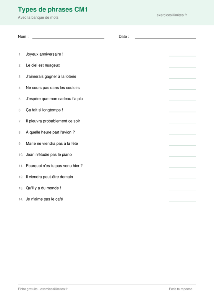 exercices de français cm1 à imprimer gratuit