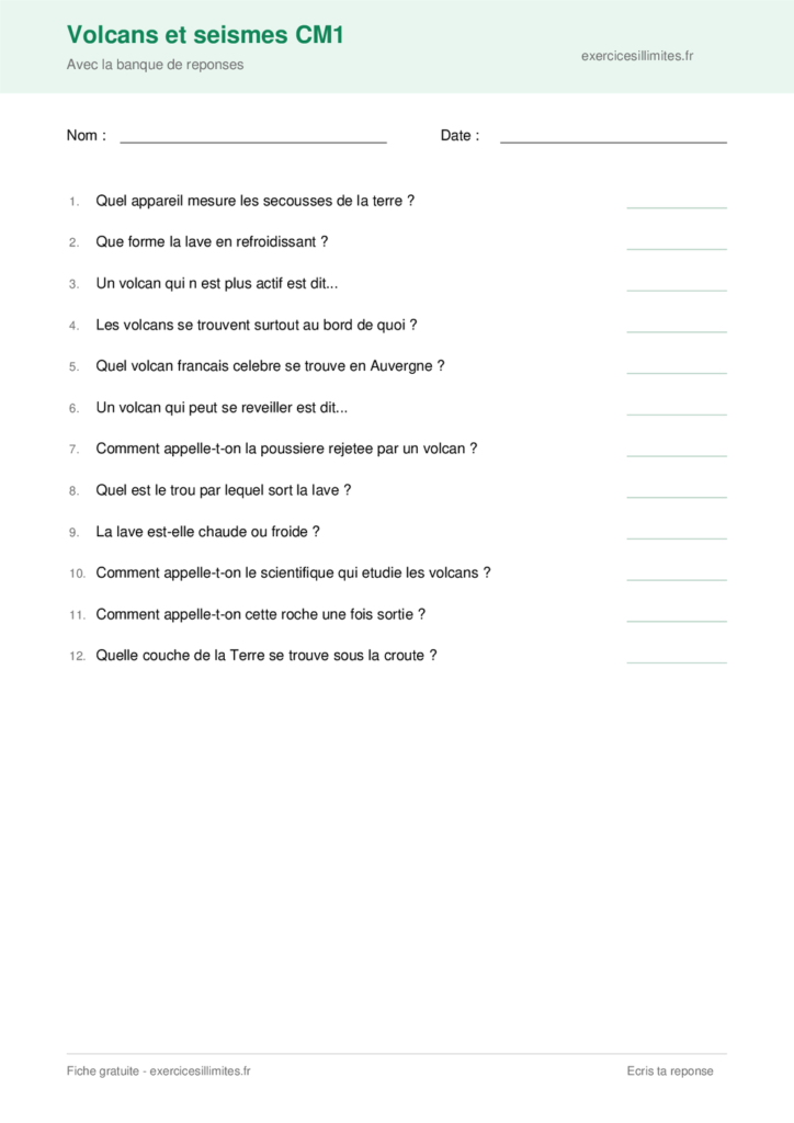 Fiche volcans et seismes cm1 a imprimer