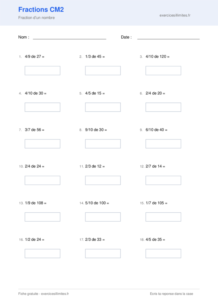 Fiche fractions cm2 a imprimer - Fraction d’un nombre