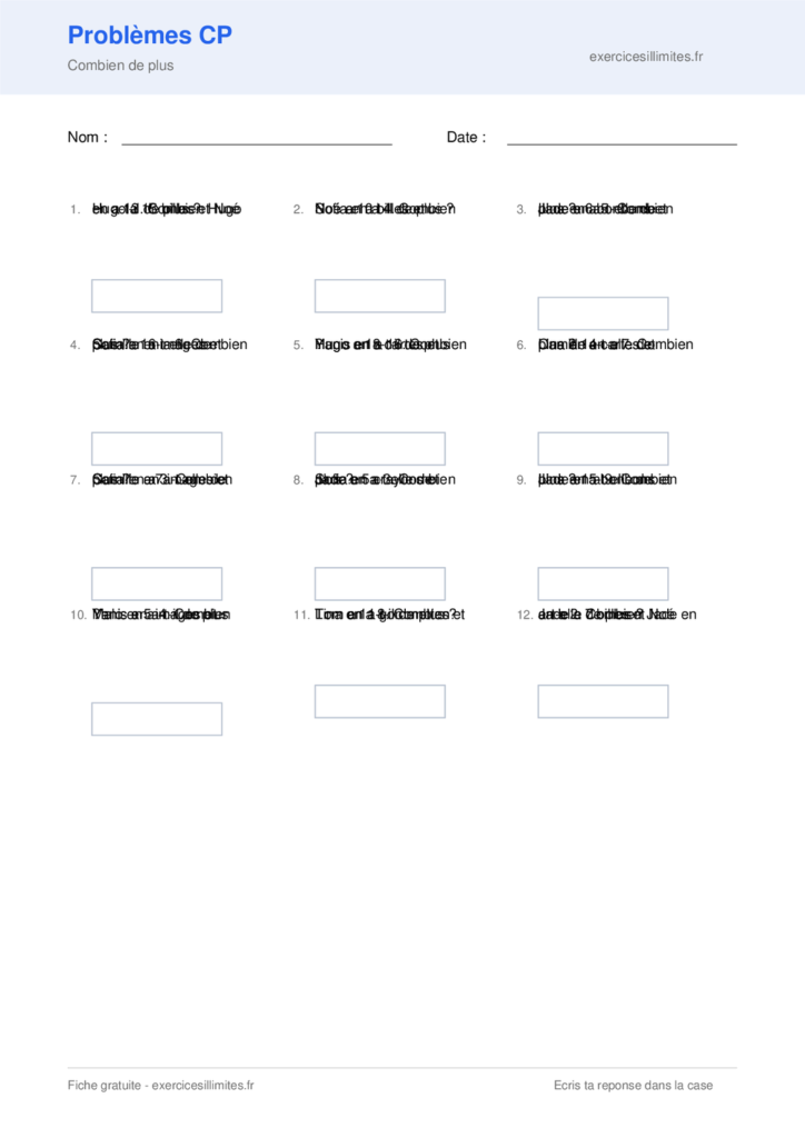 Fiche problèmes CP à imprimer - Combien de plus